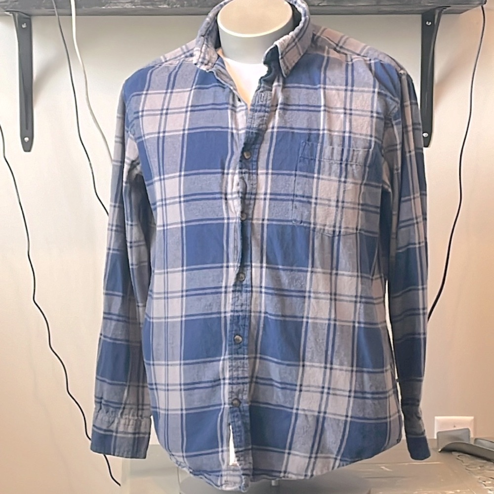 St Johns Bay Blue Plaid Button Down Flannel